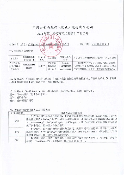 星群2023年第二季度網(wǎng)上監(jiān)測(cè)信息公開內(nèi)容